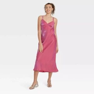 Wild Fable Pink Ruched Maxi Dress Spaghetti Strap